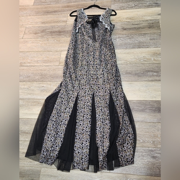 Chocolate Sequin Full Length Elegant Multicolor Sleeveless Dress - Picture 4 of 7